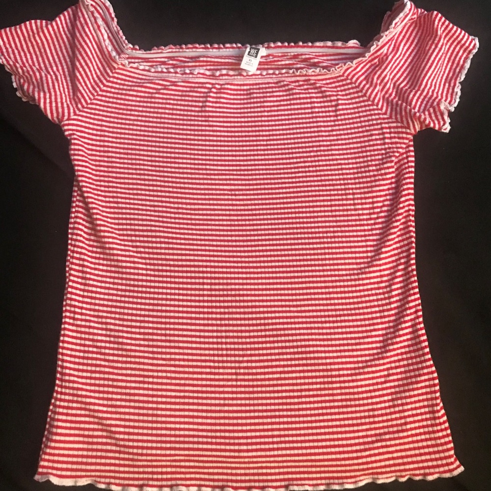 Red and white striped off the shoulder top